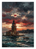 Kız Kulesi ve fırtınalı bulutlar İstanbul gün batımı