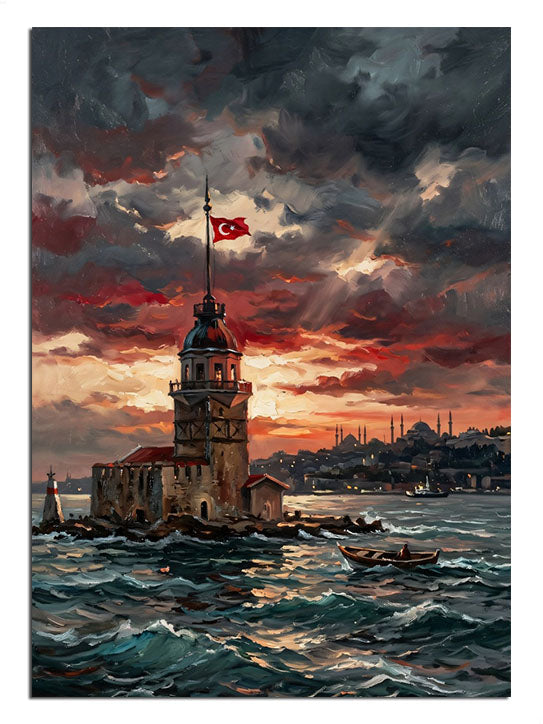 Kız Kulesi ve fırtınalı bulutlar İstanbul gün batımı