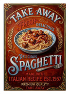 TAKE AWAY Spaghetti yazılı spagetti tabağı vintage poster