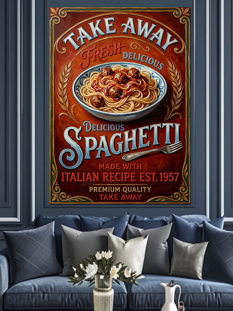 Take Away Spaghetti Vintage Poster Kanvas Tablo