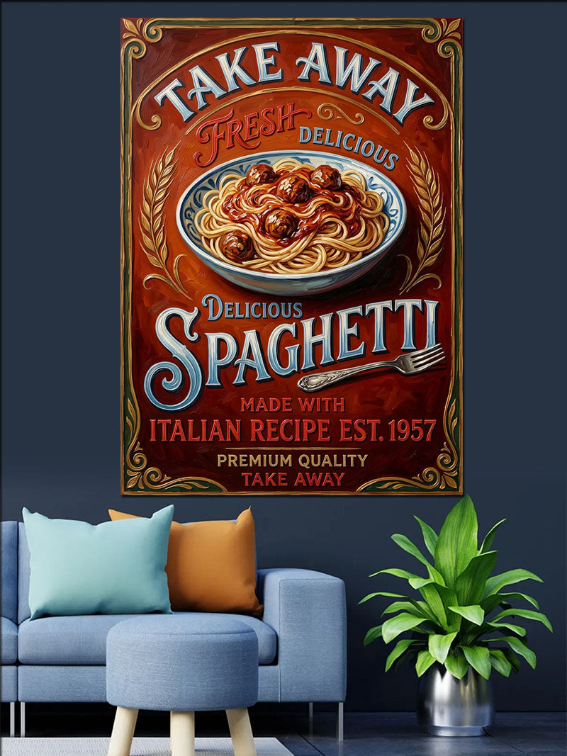 Take Away Spaghetti Vintage Poster Kanvas Tablo
