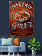 Take Away Spaghetti Vintage Poster Kanvas Tablo