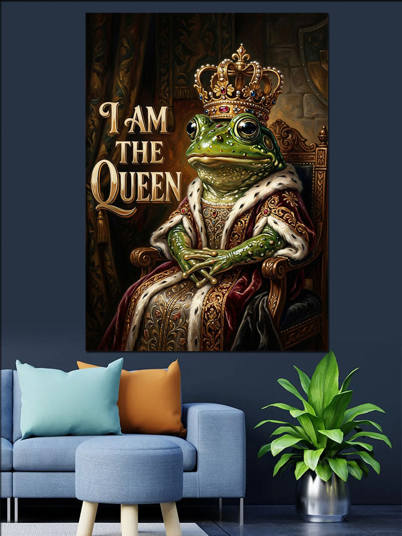 Taçlı Kurbağa Kraliçe I am Queen Kanvas Tablo