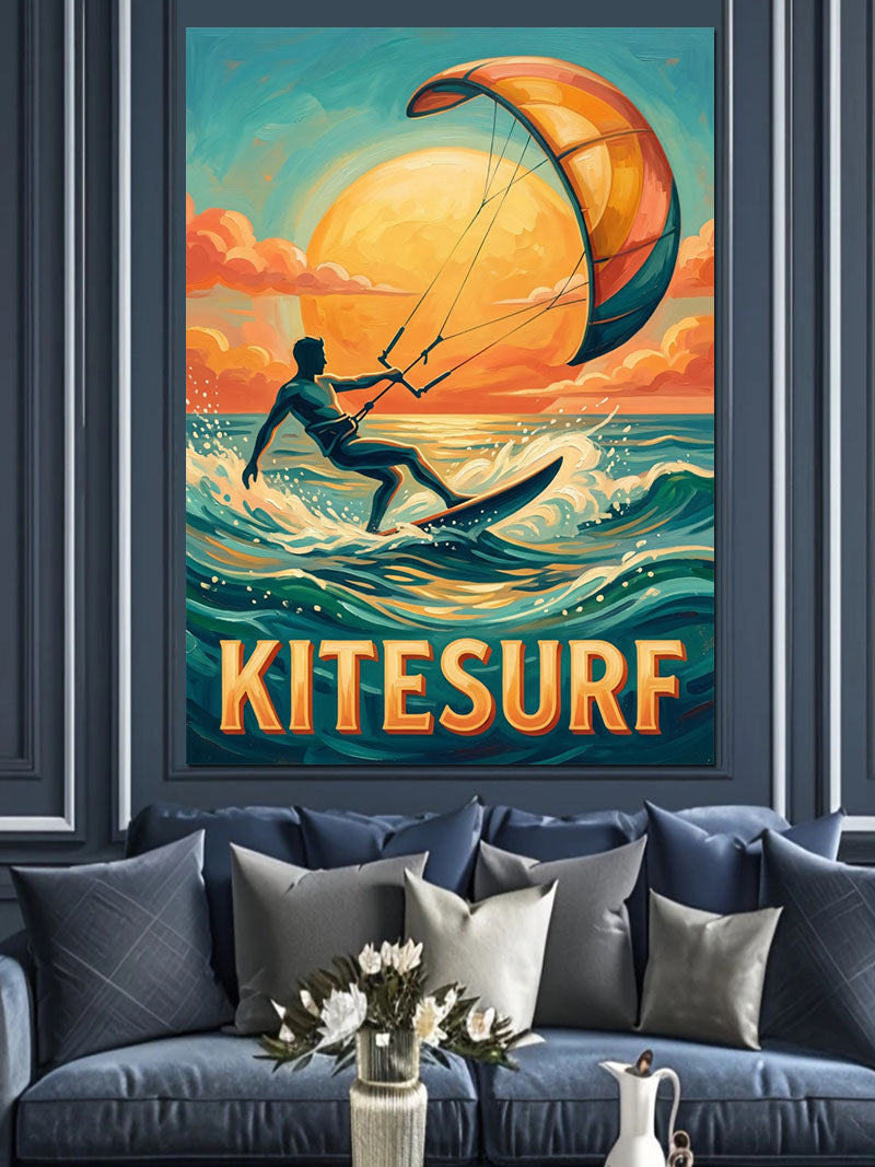 Kitesurf Gün Batımı Turuncu Poster Kanvas Tablo