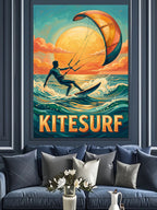 Kitesurf Gün Batımı Turuncu Poster Kanvas Tablo