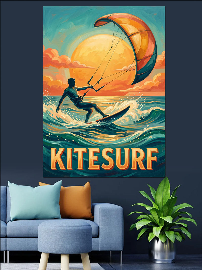 Kitesurf Gün Batımı Turuncu Poster Kanvas Tablo