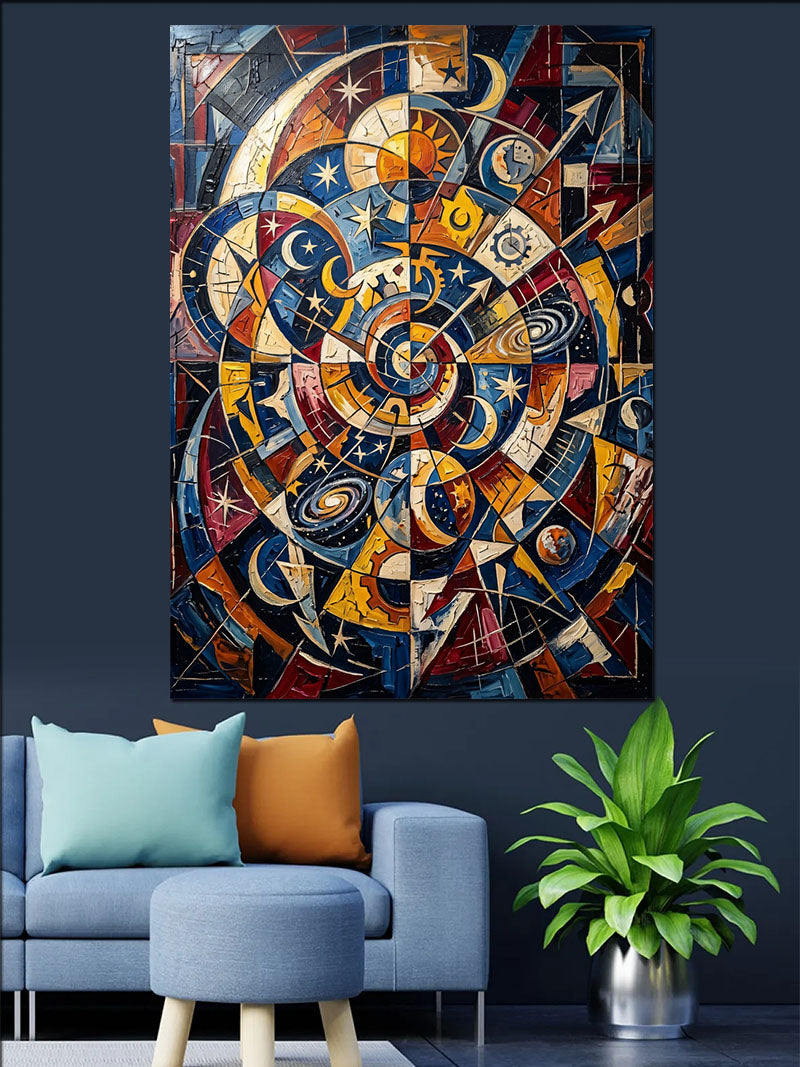 Renkli Astrolojik Girdap Burç Çemberi Kanvas Tablo