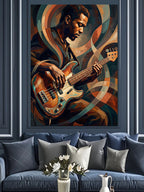 Gitar Çalan Afro Adam Renkli Portre Kanvas Tablo