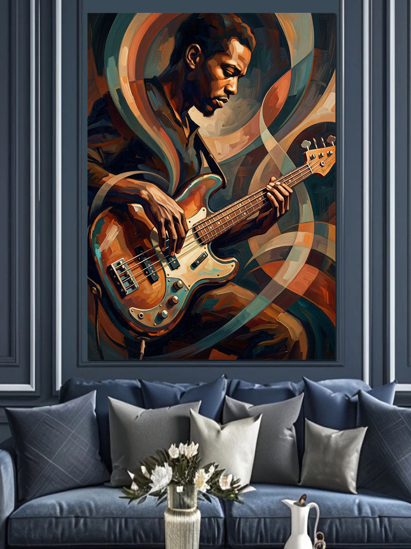 Gitar Çalan Afro Adam Renkli Portre Kanvas Tablo