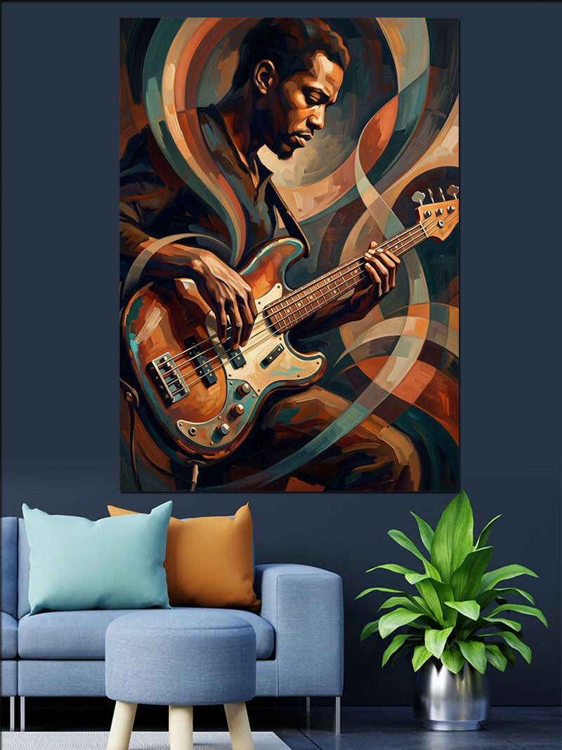 Gitar Çalan Afro Adam Renkli Portre Kanvas Tablo