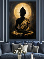 Dolunay Önünde Buda Silüeti Meditasyon Kanvas Tablo