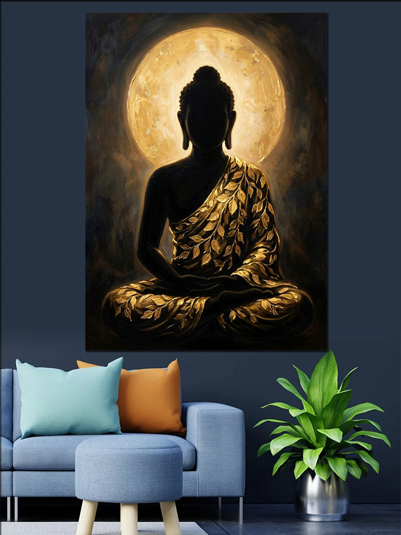 Dolunay Önünde Buda Silüeti Meditasyon Kanvas Tablo