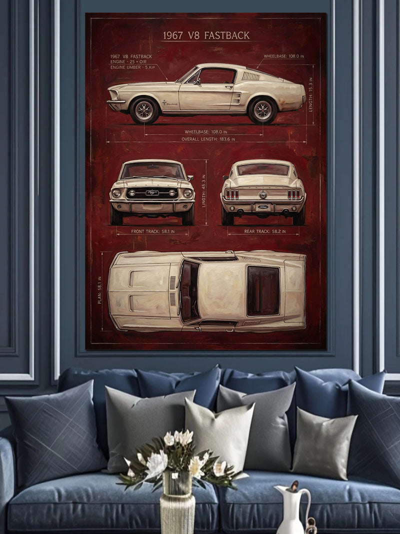 retro klasik araba Teknik Çizim Poster Kanvas Tablo