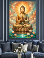 Lotus Üzerinde Altın Buda Meditasyon Kanvas Tablo