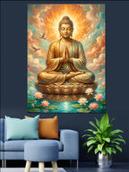 Lotus Üzerinde Altın Buda Meditasyon Kanvas Tablo