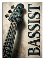 BASSIST yazılı bas gitar sapı yakın çekim