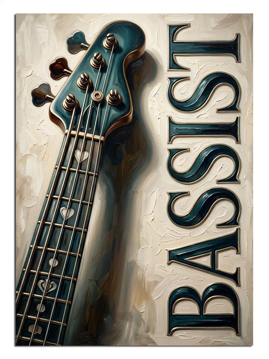 BASSIST yazılı bas gitar sapı yakın çekim