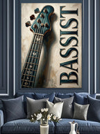 Bassist Yazılı Bas Gitar Sapı Yakın Kanvas Tablo