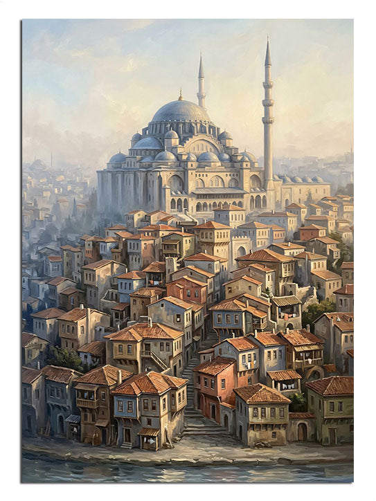 Süleymaniye Camii ve tarihi taş evler manzarası