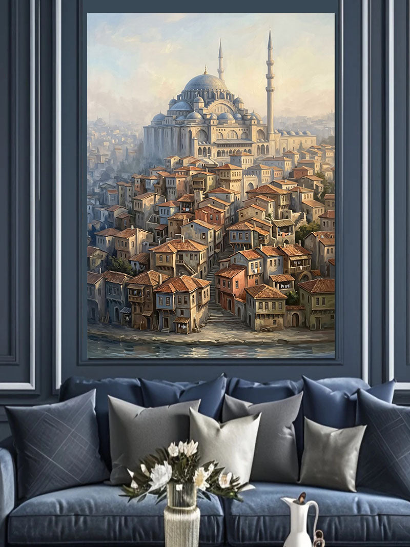 Süleymaniye Camii ve Tarihi Evler Manzarası Kanvas Tablo