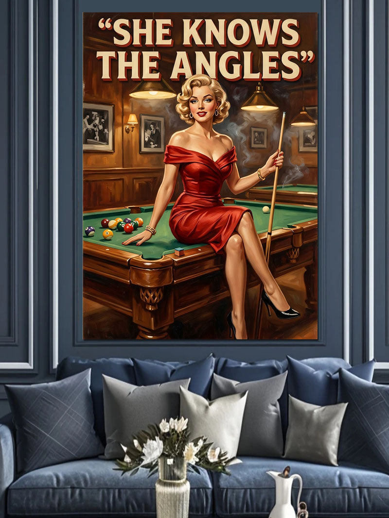 She Knows The Angles Yazılı Pin-up Bilardo Kanvas Tablo