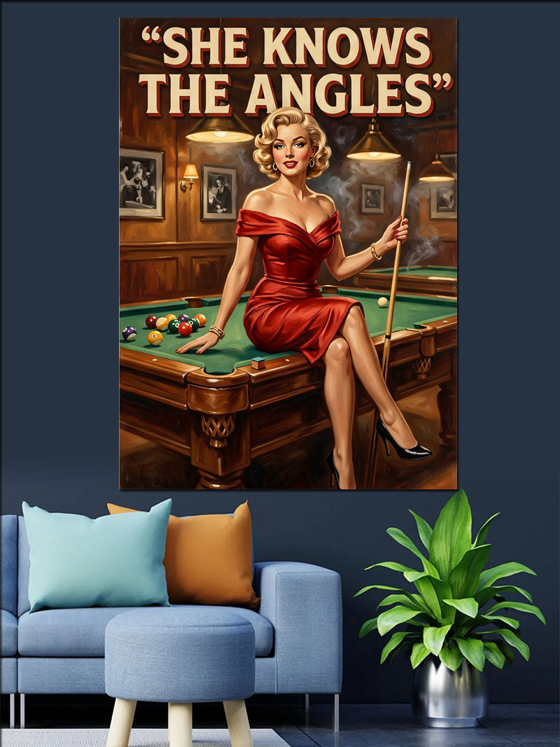 She Knows The Angles Yazılı Pin-up Bilardo Kanvas Tablo