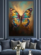 Renkli Kanatlı Kelebek Koyu Fon Kanvas Tablo