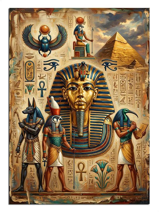 Firavun maskeli ve Anubis tanrılı Mısır duvarı
