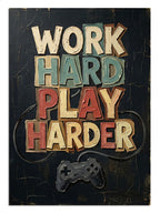 WORK HARD PLAY HARDER yazılı renkli poster ve kumanda