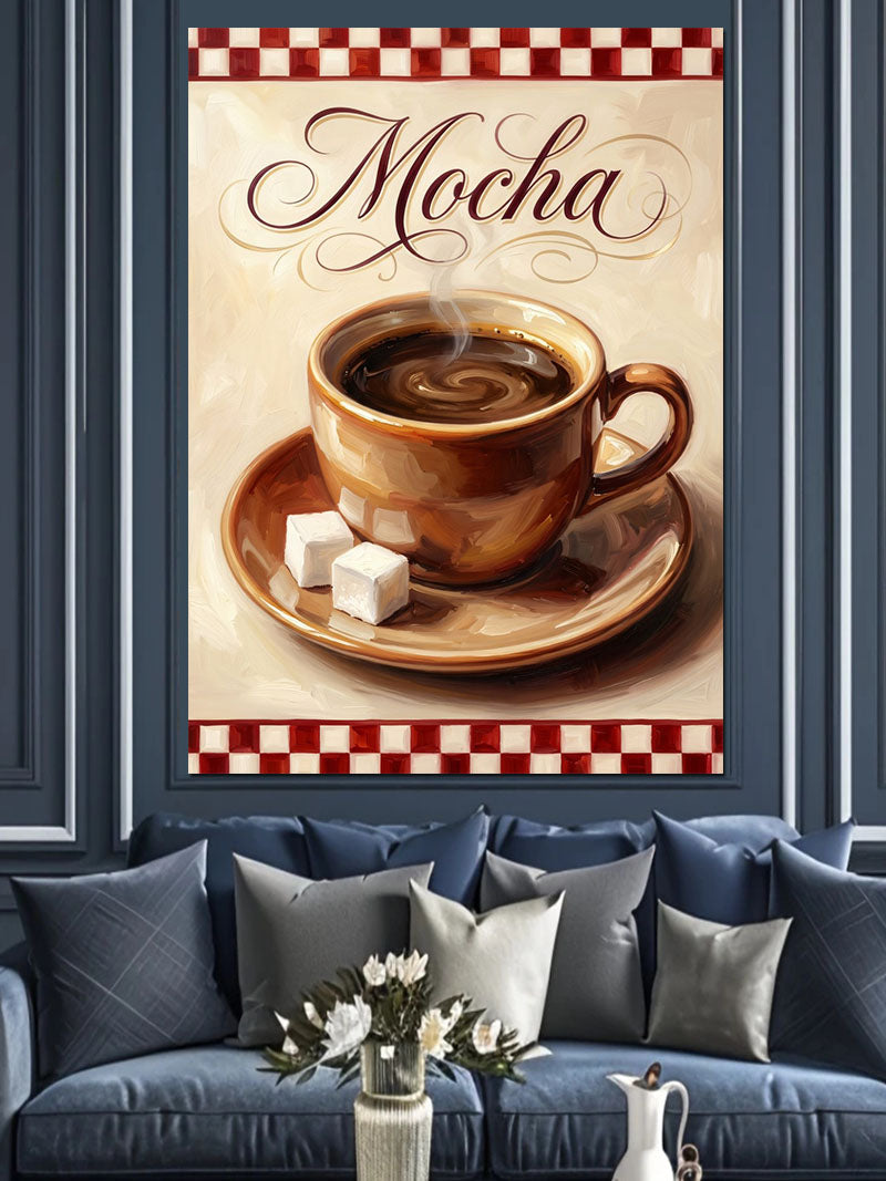 Mocha Yazılı Kahve Fincanı Buharlı Kanvas Tablo