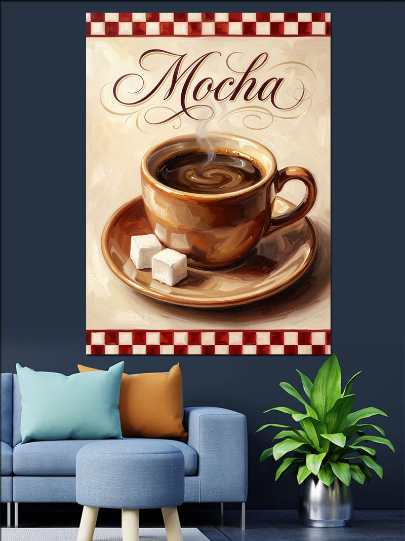 Mocha Yazılı Kahve Fincanı Buharlı Kanvas Tablo