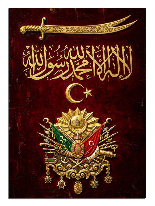 Besmele ve kılıç ve tuğralı Osmanlı sancak