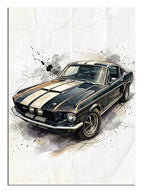Beyaz fonda siyah şeritli Mustang araba
