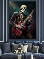 Gitar Çalan İskelet Rocker Siyah Beyaz Kanvas Tablo