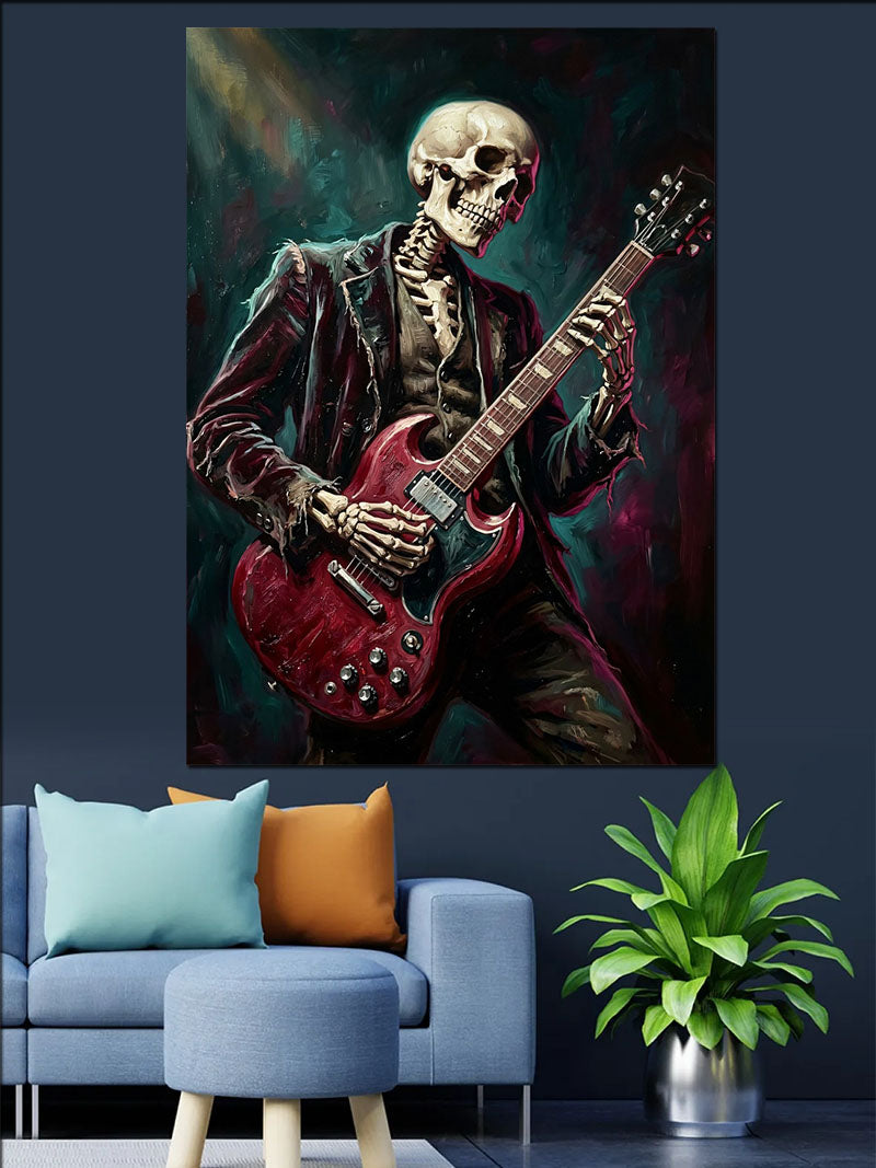 Gitar Çalan İskelet Rocker Siyah Beyaz Kanvas Tablo