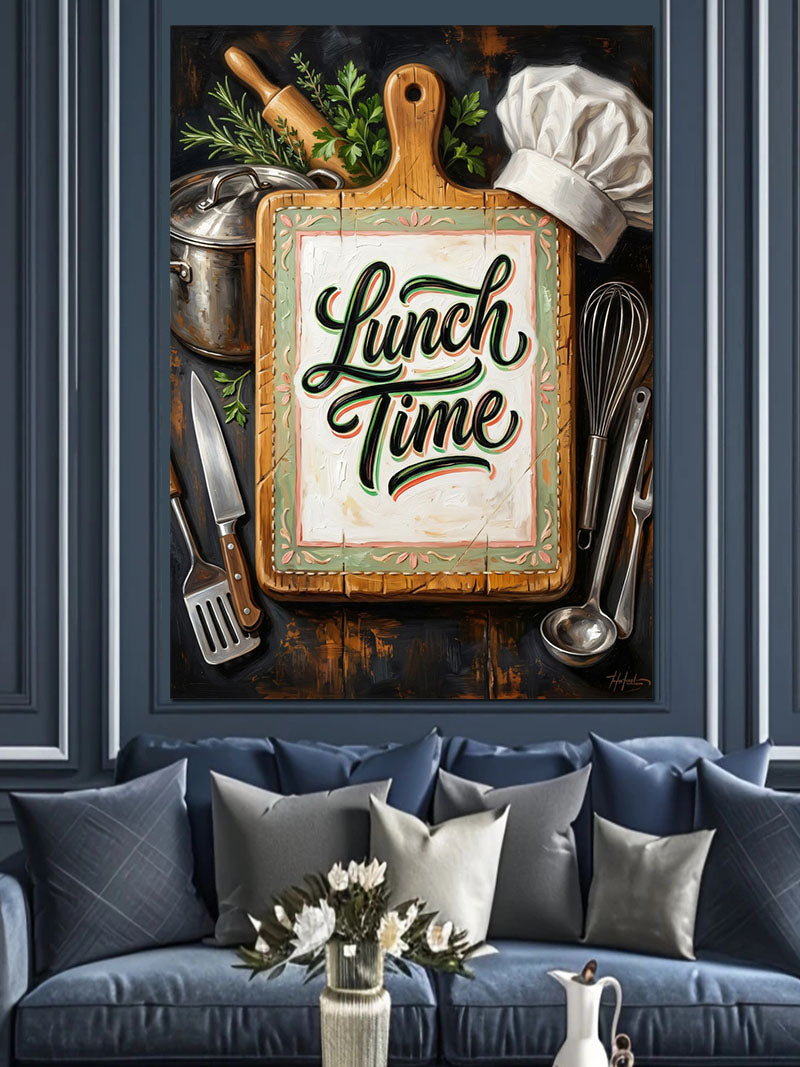 Lunch Time Yazılı Kesme Tahtası Mutfak Kanvas Tablo