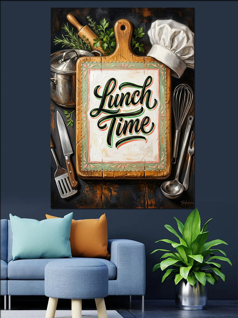 Lunch Time Yazılı Kesme Tahtası Mutfak Kanvas Tablo