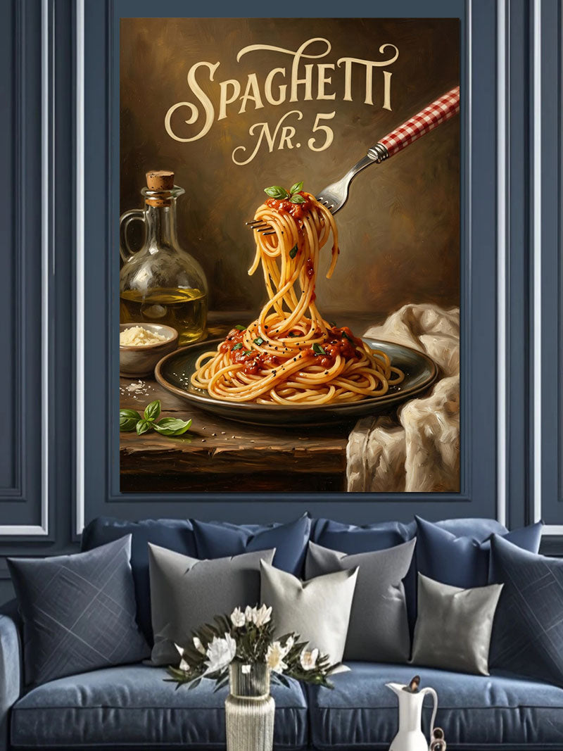 Spagetti Tabağı ve Çatalda Sarılı Makarna Kanvas Tablo