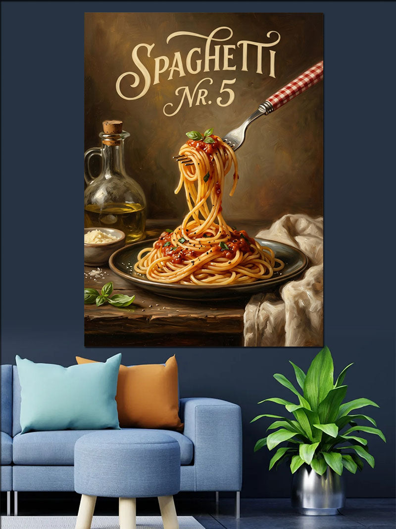 Spagetti Tabağı ve Çatalda Sarılı Makarna Kanvas Tablo