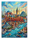 Renkli İstanbul ve boğaz ve cami manzarası ve gemiler