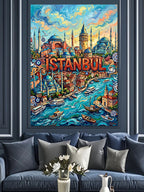 Renkli İstanbul Boğazı ve Cami Manzarası Kanvas Tablo