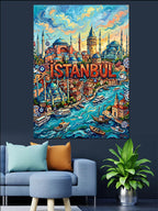Renkli İstanbul Boğazı ve Cami Manzarası Kanvas Tablo