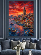 Kırmızı Gökyüzü ve Galata Kulesi İstanbul Kanvas Tablo