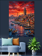 Kırmızı Gökyüzü ve Galata Kulesi İstanbul Kanvas Tablo