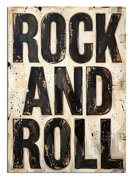 ROCK AND ROLL yazılı eskitme poster