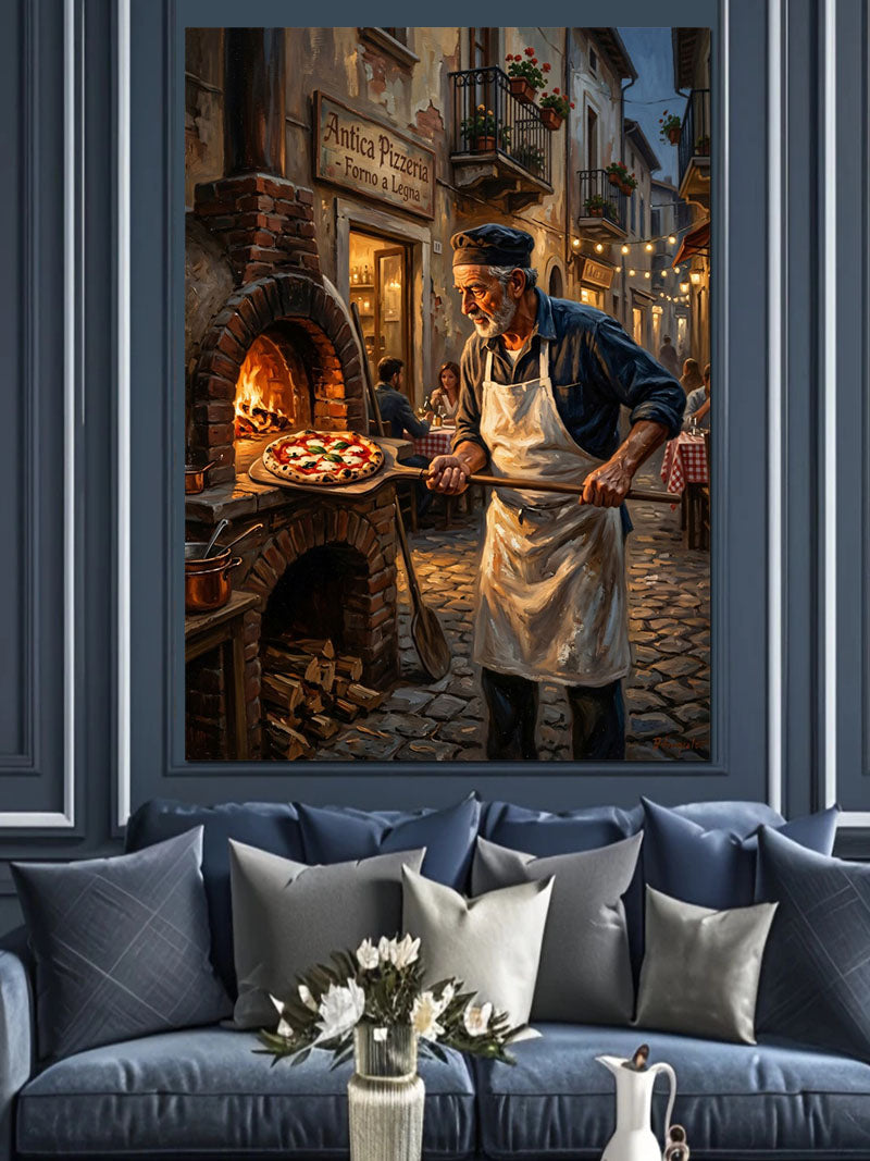 Taş Fırında Pizza Yapan Adam Kanvas Tablo