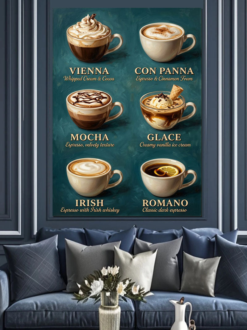 Kahve Çeşitleri Poster 6 Fincan Kanvas Tablo