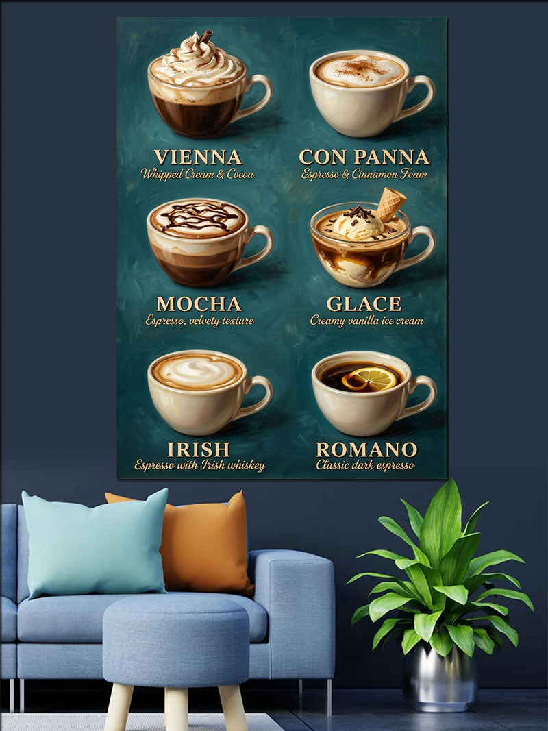 Kahve Çeşitleri Poster 6 Fincan Kanvas Tablo