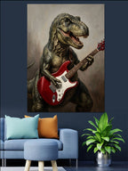 Kırmızı Elektro Gitar Çalan T-Rex Kanvas Tablo