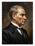 Takım elbiseli Atatürk yan profil portresi